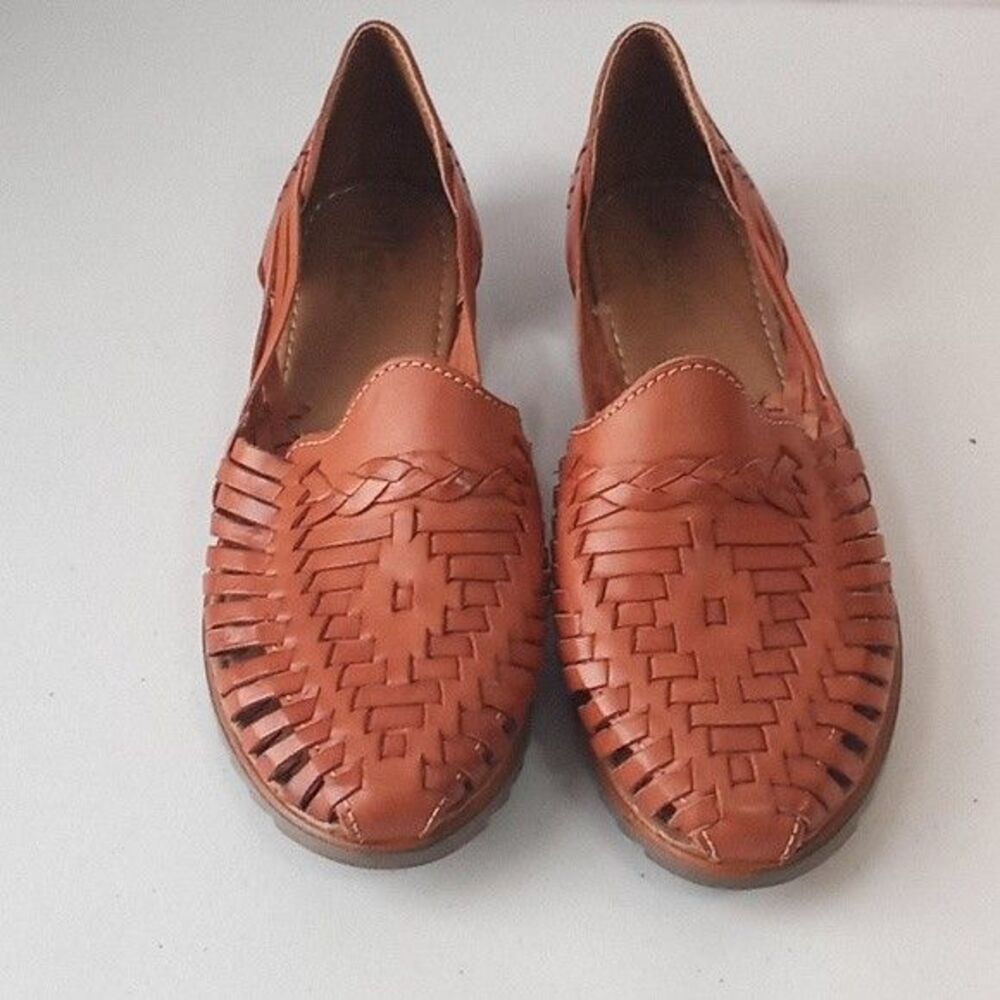 Macarena Collection Women’s Brown Leather Huarache Flats Woven Slip On  Size 8 - Picture 9 of 13